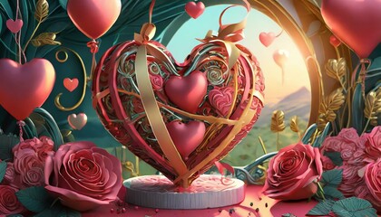 Romantic Valentine's Day Background with Hearts and Roses