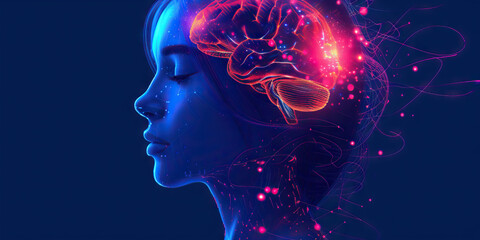 Emotional Intelligence: An Illustration Depicting Brain Activity Related to Emotional Processing and Regulation - obrazy, fototapety, plakaty