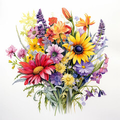 A vibrant bouquet of wildflowers Watercolor