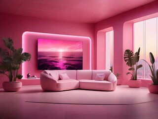 Streaming Room with Pink LED Lights