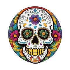 Sugar Skull and flower pastel color