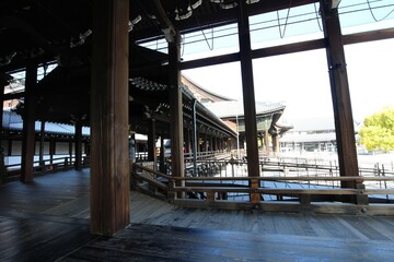 Roofed corridor in Nishi Hongwanji Temple, Kyoto, Japan