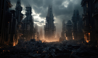 Fototapeta na wymiar Skyscrapers, futuristic dark city