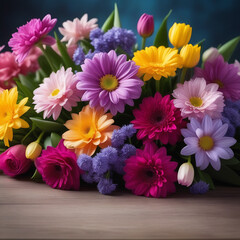 A bouquet of beautiful flowers on the table on the eve of International Women's Day, prepared as a gift for beloved women.