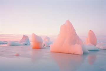 Sunset with iceberg in polar regions.