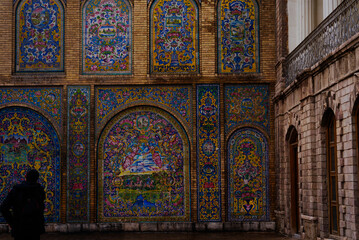 Fototapeta na wymiar Edifice of the Sun of the royal palace Golestan oldest groups of buildings in persian capital, was rebuilt to its current form in 1865. Tehran, Iran.