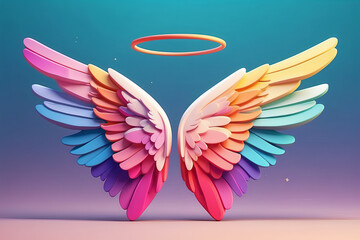 Fototapeta premium A Duet of Angel Wings in Radiant Blue and Blissful Pink on a Divine Canvas of Color