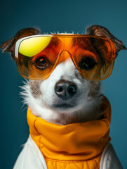 portrait of jack russell terrier dog with sunglasses