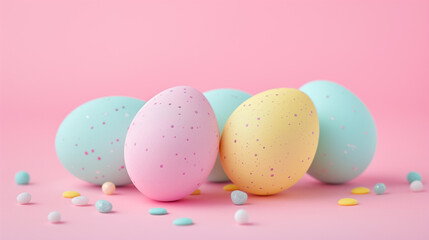 Fototapeta na wymiar Colorful dotted Easter eggs dyed in bright pastel colors