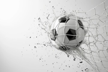 a soccer ball in a net on a white background. studio photo for a magazine, business card. copy space