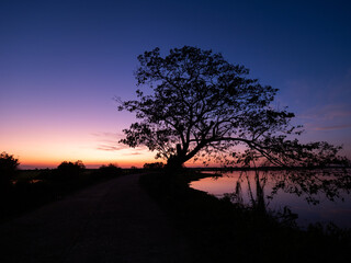 sunset sky stars river dark 