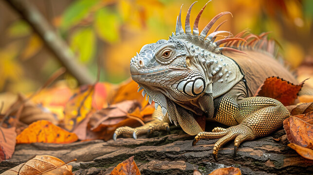 close up of iguana with intricate scales and spines