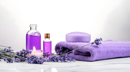 Fototapeta na wymiar Cosmetic and hygiene products with lavender extract.