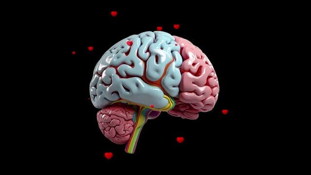 Convey a powerful message of safety for the brain through a 4K video loop featuring its rhythmic beating, alongside symbols of love and health.