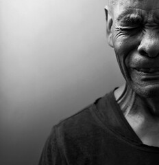 black man praying to god with black grey background with people stock image stock photo	