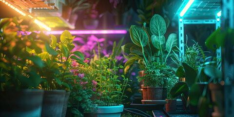 Indoor Gardening: Close-up of Indoor Plants and Gardening Tools, Demonstrating Urban Gardening in Small Spaces