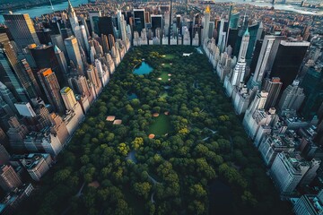 A bird eye view over Central Park with Nature, Skyscrapers Cityscape