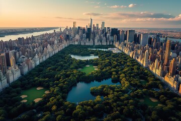 Obraz na płótnie Canvas A bird eye view over Central Park with Nature, Skyscrapers Cityscape