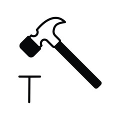 hammer and nail icon with white background vector stock illustration