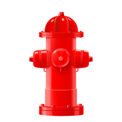 Closeup of bright red fire hydrant isolated on white background. Tool used by firefighters for extinguishing flames. Realistic 3d vector illustration