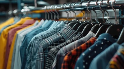 Fototapeta premium Shirts hanging on a rack. Perfect for retail or fashion-related projects