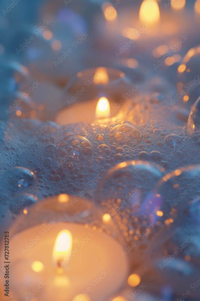 Aufkleber A collection of candles floating in water, perfect for creating a serene and calming atmosphere. Ideal for spa and wellness concepts