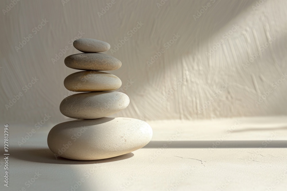 Poster a stack of rocks sitting on top of each other. can be used to symbolize balance, stability, or natur