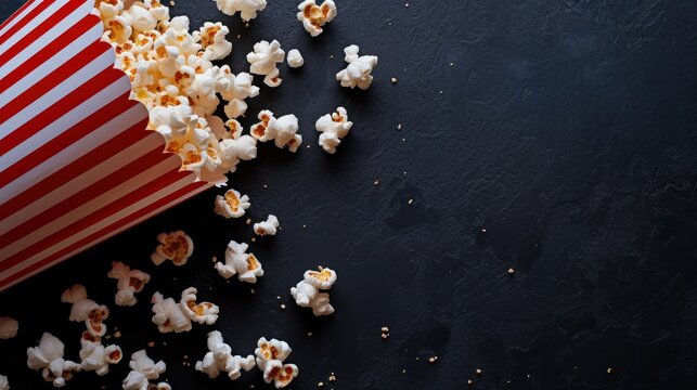 Delicious popcorn food snack on black background with empty space. AI generated image