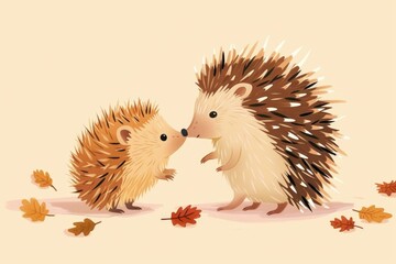 A pair of hedgehogs standing side by side. Perfect for nature lovers and animal enthusiasts