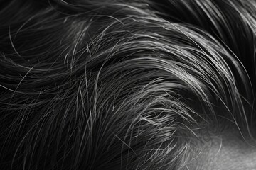 A black and white photo showcasing a man's hair. This versatile image can be used in various contexts