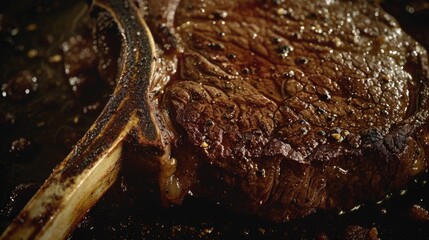 Fototapeta premium A steak being cooked in a skillet. Perfect for food enthusiasts and cooking-related projects