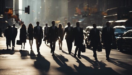 silhouette of business people walking in new york
