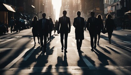 silhouette of business people walking in new york
