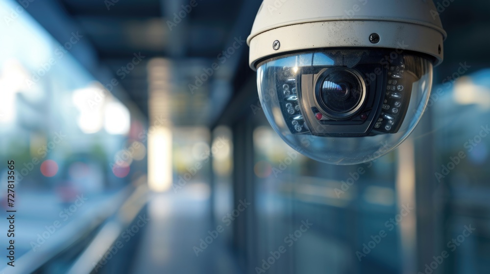 Poster a close-up shot of a camera mounted on a pole. perfect for surveillance or capturing unique perspect