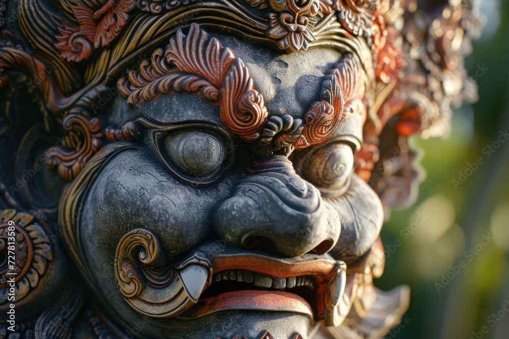Poster a detailed close-up shot of a statue's face. perfect for art enthusiasts and history lovers
