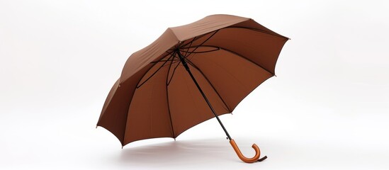 Opened Brown Umbrella on Isolated White Background