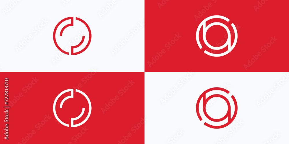 Poster collection of abstract circle line vector logo design initials letters c o b d a.