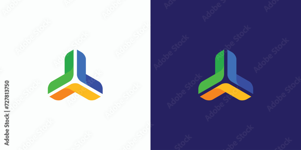 Poster Colorful abstract triangle shape vector logo design with three-dimensional effect.