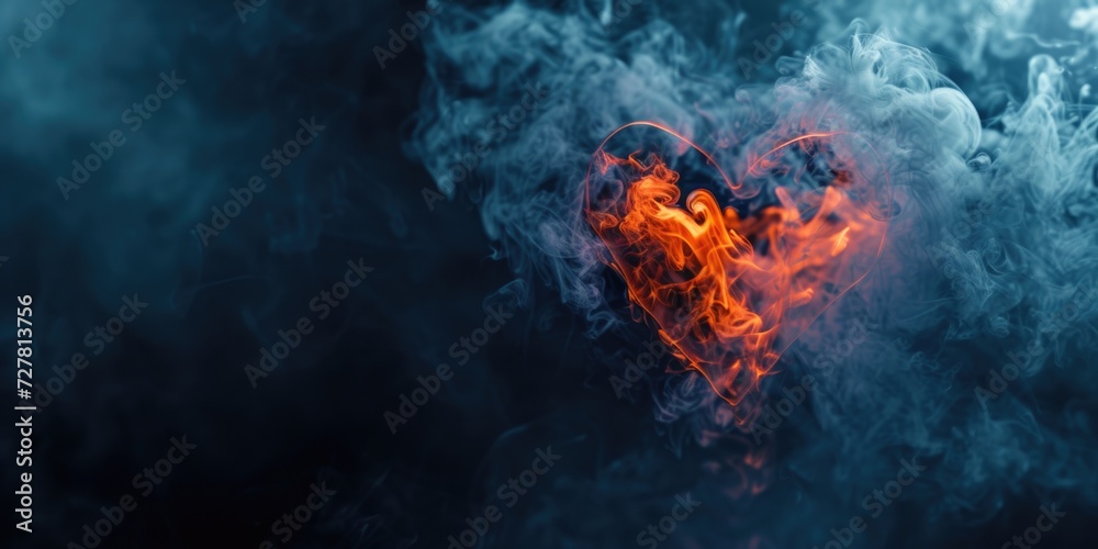 Poster A captivating image of a heart-shaped fire surrounded by a cloud of smoke. Perfect for adding a touch of romance or mystery to any project