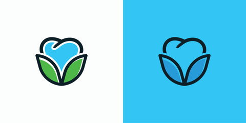 Vector logo design illustration of leaves and teeth as flowers.