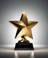 special star-shaped award with gold-plated and gold handle, isolated dark background and dim lights
