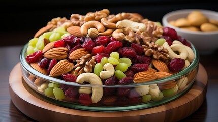 Enjoy a healthy mix of nuts and dried fruits for a nutritious snack or dessert option