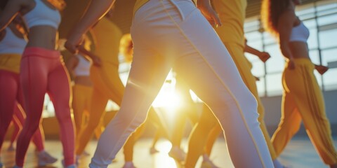 A group of people standing together on a dance floor. Perfect for capturing the energy and excitement of a social gathering or party. Ideal for event promotions or lifestyle articles
