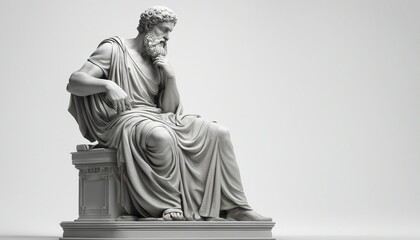 statue of a Greek philosopher in contemplation, isolated white background  - obrazy, fototapety, plakaty