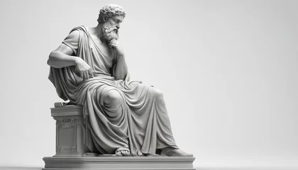Fotobehang statue of a Greek philosopher in contemplation, isolated white background  © abu