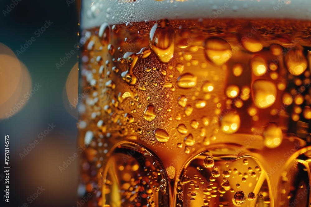 Poster a detailed shot of a glass of beer. ideal for use in advertisements or articles about beer and bever
