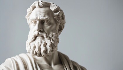 Obraz premium statue of a Greek philosopher in contemplation, isolated white background 