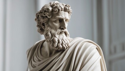 statue of a Greek philosopher in contemplation, isolated white background 