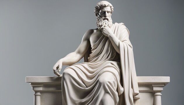 statue of a Greek philosopher in contemplation, isolated white background 