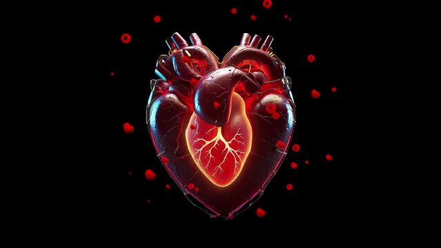 Keep your heart healthy with a 4K video showcasing a beating heart and animated health elements.